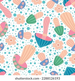 Magic mushroom seamless pattern on white background