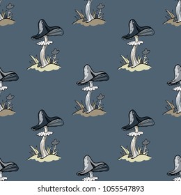 Magic mushroom seamless pattern. Original design for print or digital media.