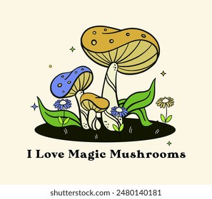 Magic Mushroom slogan for t shirt. Illustration design vector. 