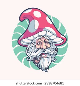 magic mushroom trippy shaman illustration for tshirt design, logo, or stickers