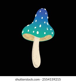Magic mushroom. Vector flat illustration. Isolated on black background. Great for various designs: psychedelic art and meditation related.