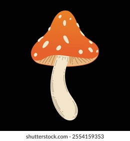 Magic mushroom. Vector flat illustration. Isolated on black background. Great for various designs: psychedelic art and meditation related.