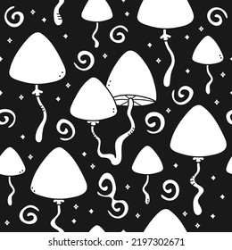 Magic mushroom,psilocybin seamless pattern. Vector cartoon illustration