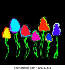 Magic mushrooms in abstract style