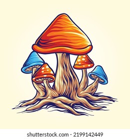 Magic mushrooms cute colorful illustration vector illustrations for your work logo, merchandise t-shirt, stickers and label designs, poster, greeting cards advertising business company or brands