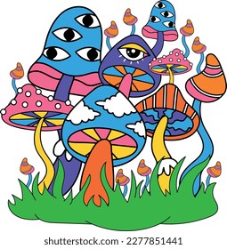 Magic Mushrooms Hand Draw Vector Art