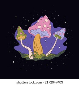 Magic mushrooms. Hand-drawn vector illustration with mushrooms.