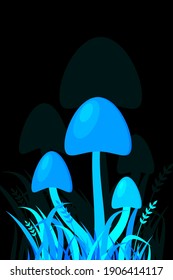 Magic mushrooms isolated. Mushroom with grass. Vector illustration