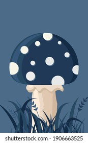 Magic mushrooms isolated. Mushroom with grass. Vector illustration