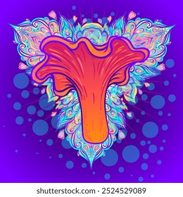 Magic mushrooms mandala. Psychedelic hallucination. Vibrant trippy vector illustration. 60s hippie colorful art. Hand drawn design in ethnic Indian style. Yoga mat design.