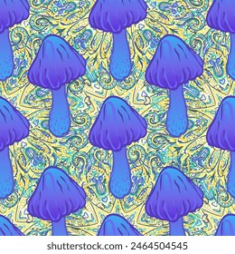 Setas mágicas mandala patrón sin fisuras.  Alucinación psicodélica. Ilustración vectorial vibrante. Arte colorido hippie de los años 60. Diseño dibujado a mano en estilo étnico indio. 