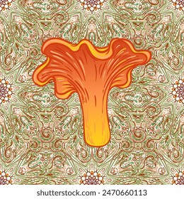Setas mágicas mandala patrón sin fisuras.  Alucinación psicodélica. Ilustración vectorial vibrante. Arte colorido hippie de los años 60. Diseño dibujado a mano en estilo étnico indio. Diseño abstracto de estera de yoga.