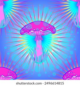 Setas mágicas mandala sin patrón.  Alucinación psicodélica. Vibrante Ilustración vectorial trippy. Arte colorido hippie de los años 60. Diseño dibujado a mano en estilo indio étnico. Diseño Abstractas de estera de yoga.
