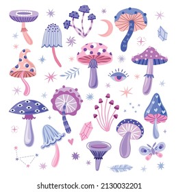 Magic mushrooms and mystic icons set