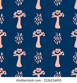 Magic mushrooms  pattern. Seamless illustration with mushrooms and eyes. Fly agaric seamless pattern. ector art of psychedelic mushrooms. Psychedelic hallucination.