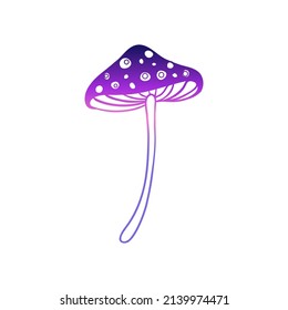 Los hongos mágicos.  Alucinación psicodélica. Ilustración vectorial de color degradado aislada en blanco. Arte hippie trippy de los años 60. 