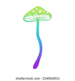 Los hongos mágicos.  Alucinación psicodélica. Ilustración vectorial de color degradado aislada en blanco. Arte hippie trippy de los años 60. 