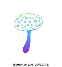 Los hongos mágicos.  Alucinación psicodélica. Ilustración vectorial de color degradado aislada en blanco. Arte hippie trippy de los años 60. 