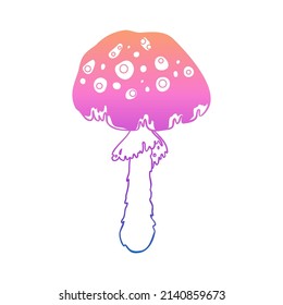 Magic mushrooms.  Psychedelic hallucination. Gradient colorful  vector illustration isolated on white. 60s trippy hippie art. 