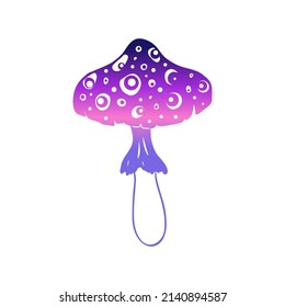 Los hongos mágicos.  Alucinación psicodélica. Ilustración vectorial de color degradado aislada en blanco. Arte hippie trippy de los años 60. 