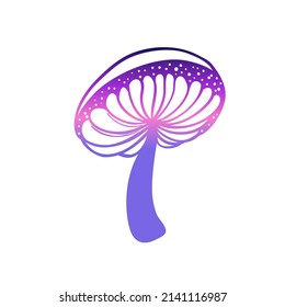 Los hongos mágicos.  Alucinación psicodélica. Ilustración vectorial de color degradado aislada en blanco. Arte hippie trippy de los años 60. 