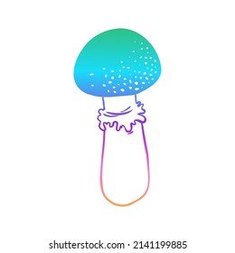 Los hongos mágicos.  Alucinación psicodélica. Ilustración vectorial de color degradado aislada en blanco. Arte hippie trippy de los años 60. 