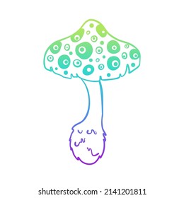 Magic mushrooms.  Psychedelic hallucination. Gradient colorful  vector illustration isolated on white. 60s trippy hippie art. 