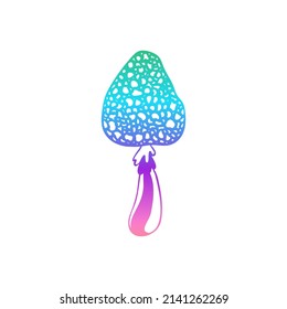 Magic mushrooms.  Psychedelic hallucination. Gradient colorful  vector illustration isolated on white. 60s trippy hippie art. 