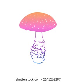 Magic mushrooms.  Psychedelic hallucination. Gradient colorful  vector illustration isolated on white. 60s trippy hippie art. 