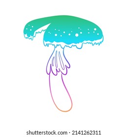 Magic mushrooms.  Psychedelic hallucination. Gradient colorful  vector illustration isolated on white. 60s trippy hippie art. 