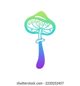Los hongos mágicos.  Alucinación psicodélica. Ilustración vectorial de color degradado aislada en blanco. Arte hippie trippy de los años 60. 