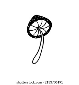 Magic mushrooms.  Psychedelic hallucination. Outline vector illustration isolated on white. 60s hippie art. Coloring book for kids and adults. 