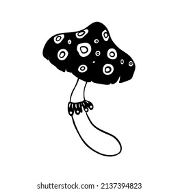 Magic mushrooms.  Psychedelic hallucination. Outline vector illustration isolated on white. 60s hippie art. Coloring book for kids and adults. 