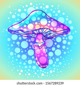 Magic mushrooms.  Psychedelic hallucination. Vibrant  vector illustration. 60s hippie colorful art.