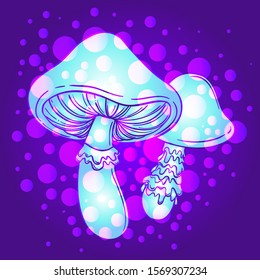 Magic mushrooms.  Psychedelic hallucination. Vibrant  vector illustration. 60s hippie colorful art.