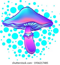 Los hongos mágicos.  Alucinación psicodélica. Ilustración vectorial vibrante. Arte hippie colorido de los años 60.