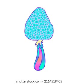 Los hongos mágicos. Alucinación psicodélica. Ilustración vectorial vibrante aislada en blanco. Arte hippie colorido de los años 60 en colores ácidos vivos. Pegatina, parche, diseño gráfico de afiches.