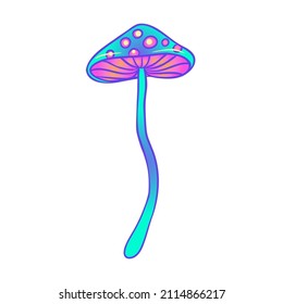 Magic mushrooms. Psychedelic hallucination. Vibrant vector illustration isolated on white. 60s hippie colorful art in vivid acid  colors. Sticker, patch, poster graphic design.