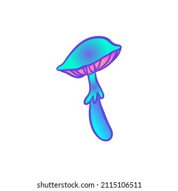 Magic mushrooms. Psychedelic hallucination. Vibrant vector illustration isolated on white. 60s hippie colorful art in vivid acid  colors. Sticker, patch, poster graphic design.