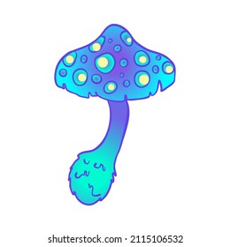 Los hongos mágicos. Alucinación psicodélica. Ilustración vectorial vibrante aislada en blanco. Arte hippie colorido de los años 60 en colores ácidos vivos. Pegatina, parche, diseño gráfico de afiches.