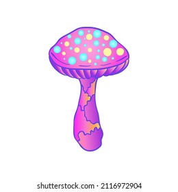 Magische Pilze. Psychedelische Halluzinationen. Lebhafte Vektorgrafik einzeln auf Weiß. 60er Jahre hippie bunte Kunst in lebhaften Säurefarben. Aufkleber, Patch, Poster-Grafik-Design.