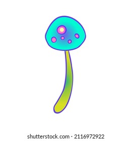 Los hongos mágicos. Alucinación psicodélica. Ilustración vectorial vibrante aislada en blanco. Arte hippie colorido de los años 60 en colores ácidos vivos. Pegatina, parche, diseño gráfico de afiches.