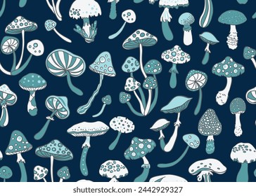 Magic mushrooms.  Psychedelic hallucination. Vibrant  vector illustration. 60s hippie colorful background, hippie and boho texture. Ttrippy wallpaper.
