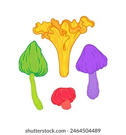 Setas mágicas. Alucinación psicodélica. Ilustración vectorial vibrante. Arte colorido hippie de los años 60. Textil psicodélico de Antiguas, tela, envoltura, Fondo de pantalla. 