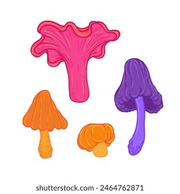 Magic mushrooms. Psychedelic hallucination. Vibrant vector illustration. 60s hippie colorful art. Vintage psychedelic textile, fabric, wrapping, wallpaper. 
