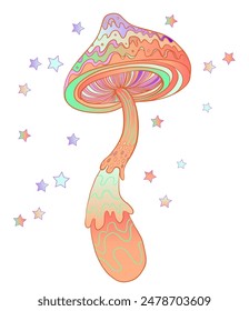 Setas mágicas. Alucinación psicodélica. Ilustración vectorial vibrante. Arte colorido hippie de los años 60.