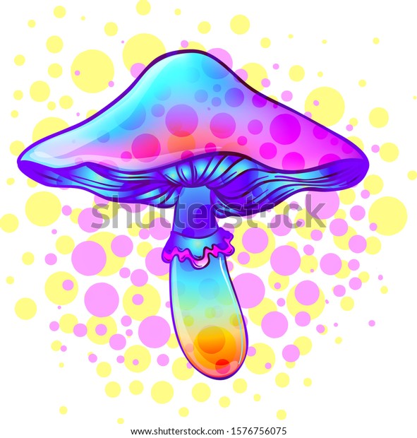Magic Mushrooms Psychedelic Hallucination Vibrant Vector Stock
