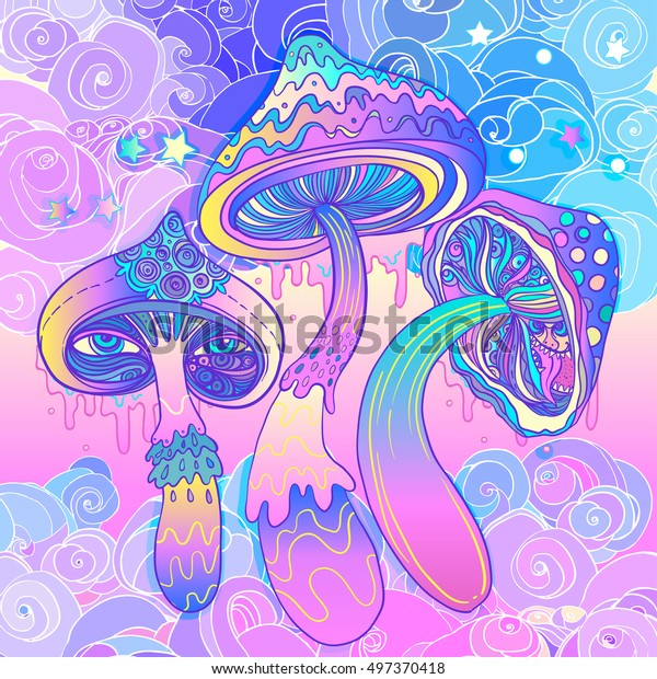 Des Champignons Magiques Hallucination Psychedelique Illustration Image Vectorielle De Stock Libre De Droits