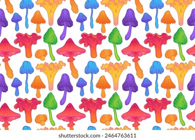 Setas mágicas patrón sin fisuras.  Alucinación psicodélica. Arte colorido hippie de los años 60. Textil psicodélico de Antiguas, tela, papel de embalaje, Fondo de pantalla. Vector ilustración repetida. 