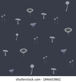 magic mushrooms seamless vector patterns. Forest mushrooms on a blue background. The modern trend for fabrics, textiles, wrapping paper, wallpaper